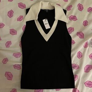 Silky Soft Fitted Tipped V-Neck Polo Sweater Tank